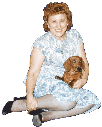 Betty and dachsund, Teddy, Circa 1950